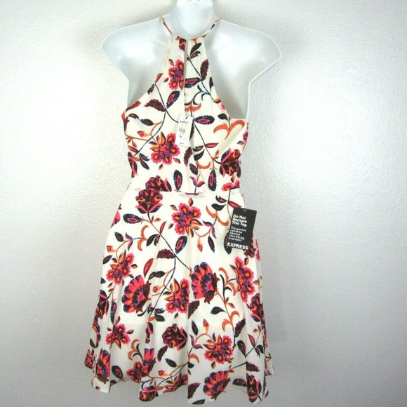 Express Halter Dress Floral 2 NEW Fit & Flare - Picture 6 of 8